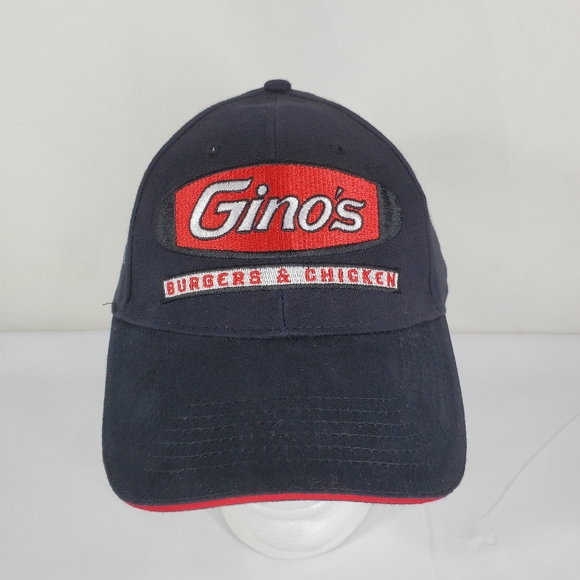 Gino's Burgers and Chicken Hat Black Embroidered Logo Adult Strapback Curve Bill - Picture 2 of 11